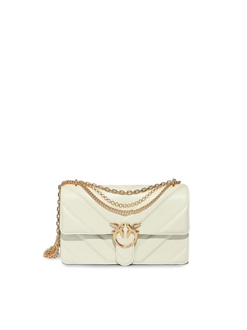 Borsa a spalla media Love Bag One in pelle e nappa chevron con tripla catena Bianco PINKO | 106294 A26ZZ15Y